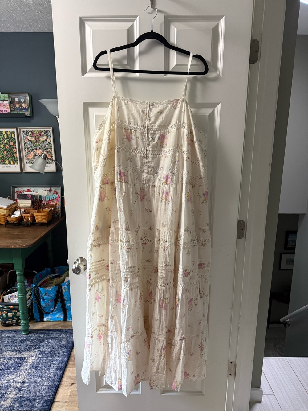 Universal Thread Cream Floral Tiered Maxi with Pink Accents